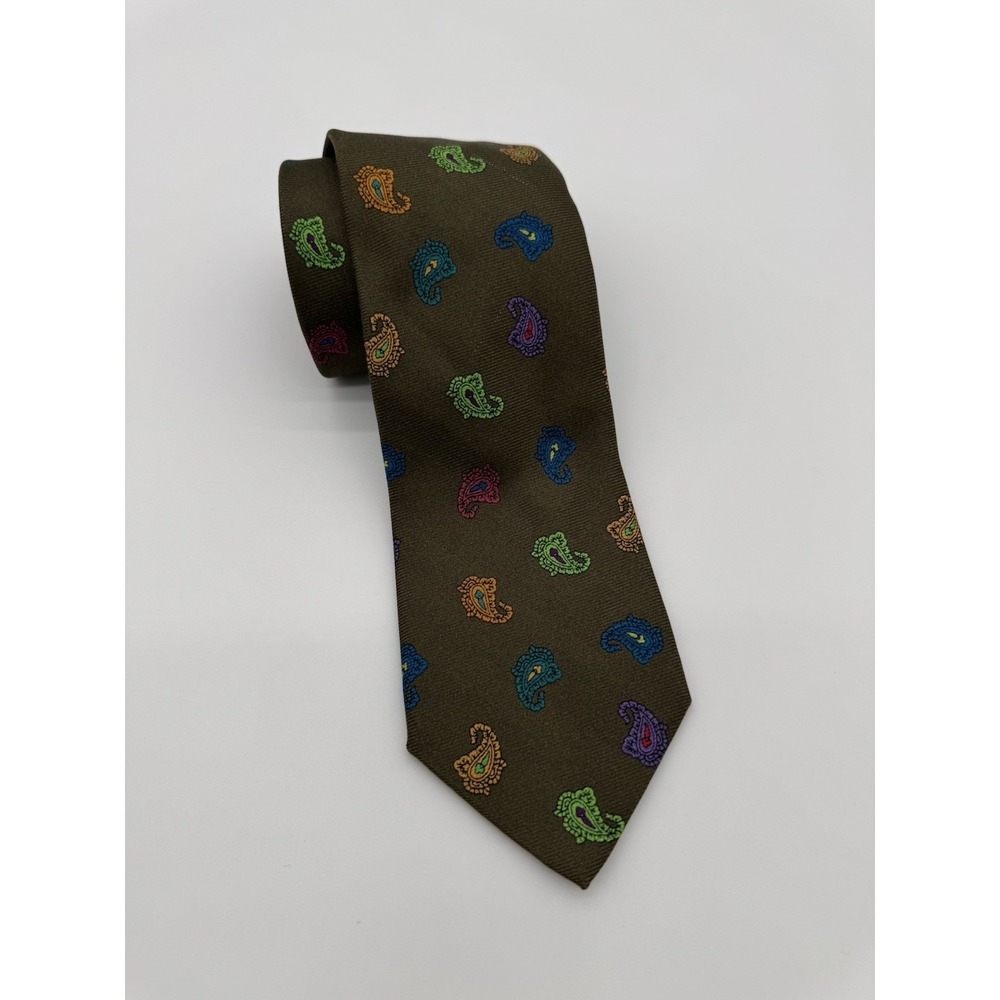 ETRO Milano Silk Tie Olive Green Paisley Multicolor Made in Italy Luxury